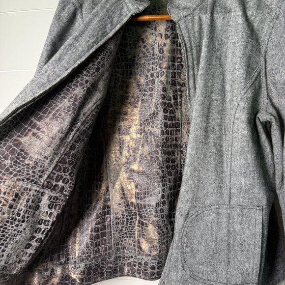 Chicos Reversible Blazer Jacket Size‎ 3 Gray Black, Alligator Print - Picture 9 of 11